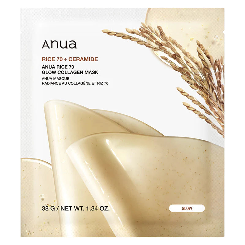 Anua – Masque Hydrogel Hydratant et Éclat Collagène Riz 70 – 1 pièce