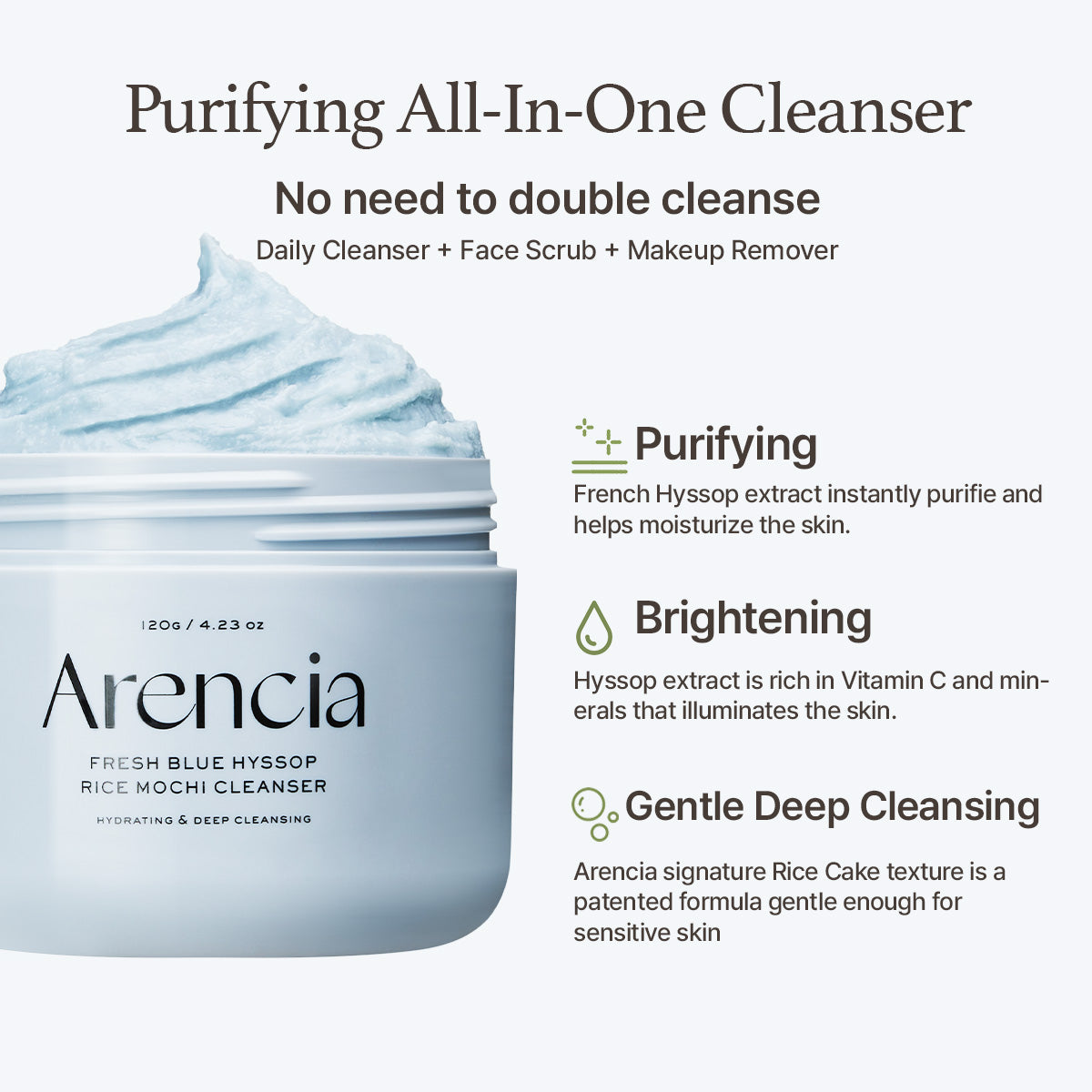 Arencia - Nettoyant Visage Riz Hyssope Bleu Fresh - 120g