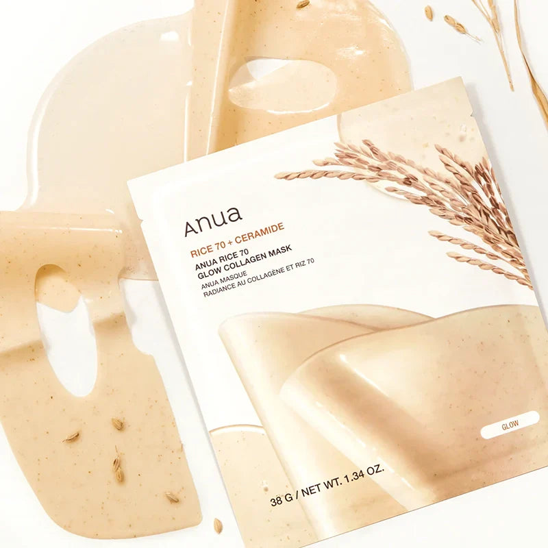 Anua – Masque Hydrogel Hydratant et Éclat Collagène Riz 70 – 1 pièce
